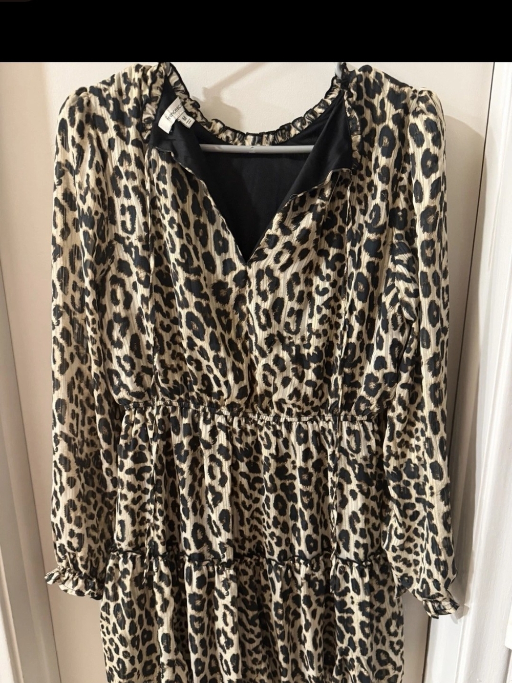 Leopard Print Long Sleeve Women’s Top Dress - Black & Cream